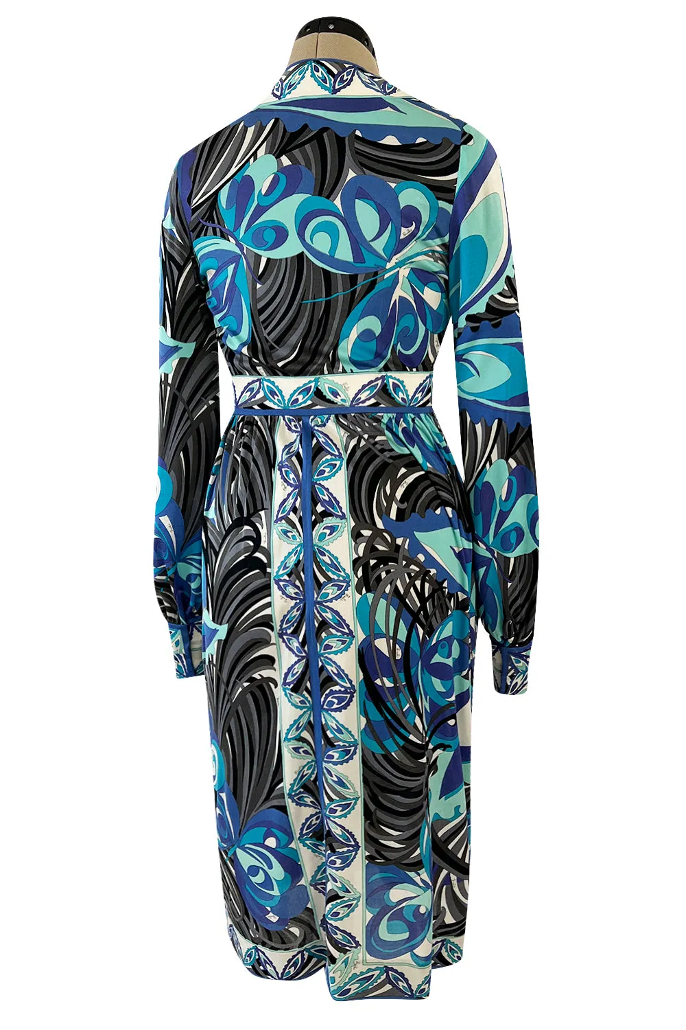 1960s Emilio Pucci Ocean Blue Printed Silk Jersey Dress w Bold Floral Print