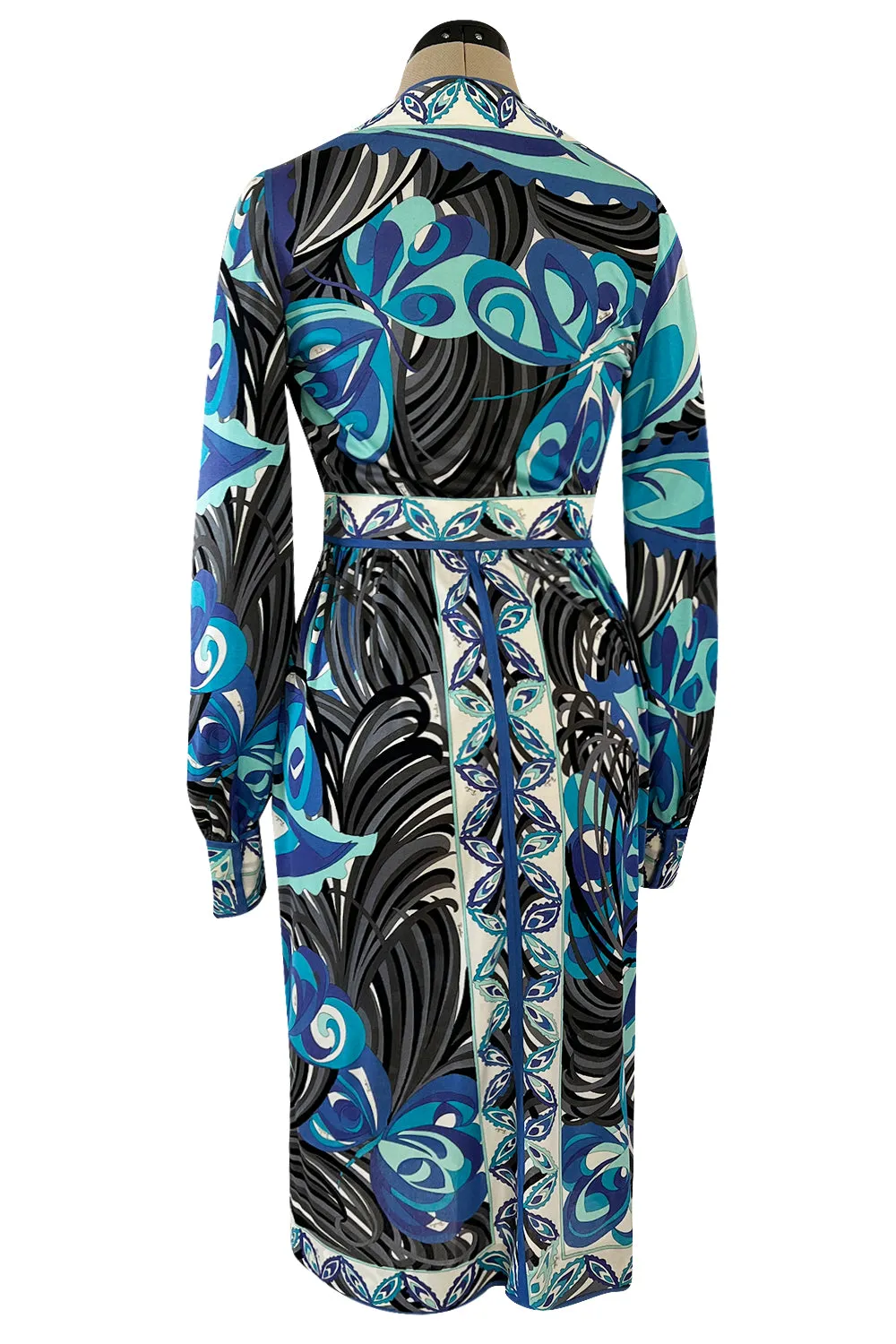 1960s Emilio Pucci Ocean Blue Printed Silk Jersey Dress w Bold Floral Print