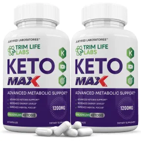 (2 Pack) Trim Life Labs Keto Max 1200MG Pills Includes Apple Cider Vinegar goBHB Strong Exogenous Ketones Advanced Ketogenic Supplement Ketosis Support for Men Women 120 Capsules