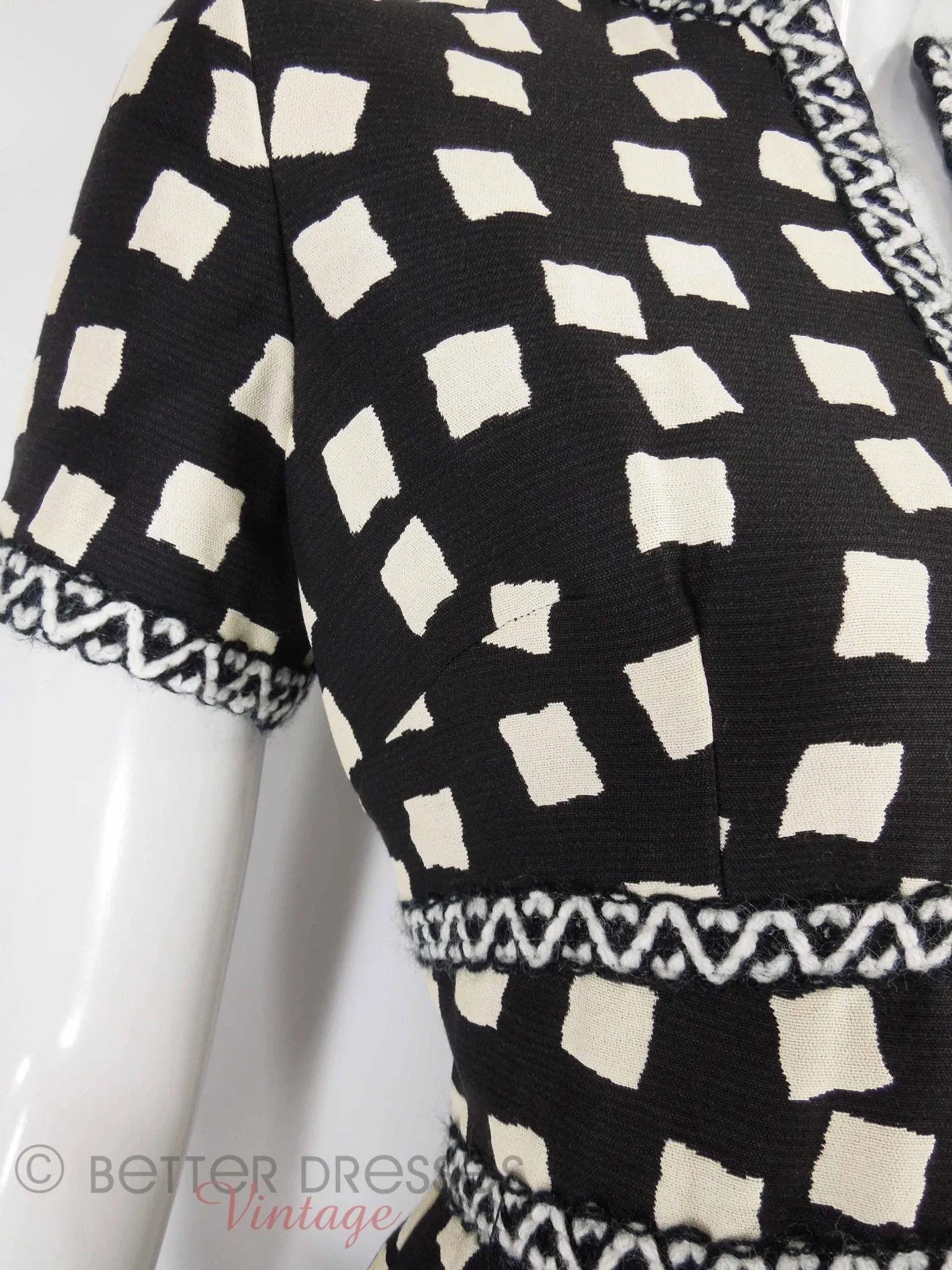 70s Black & White Geometric Sheath Dress - sm, med