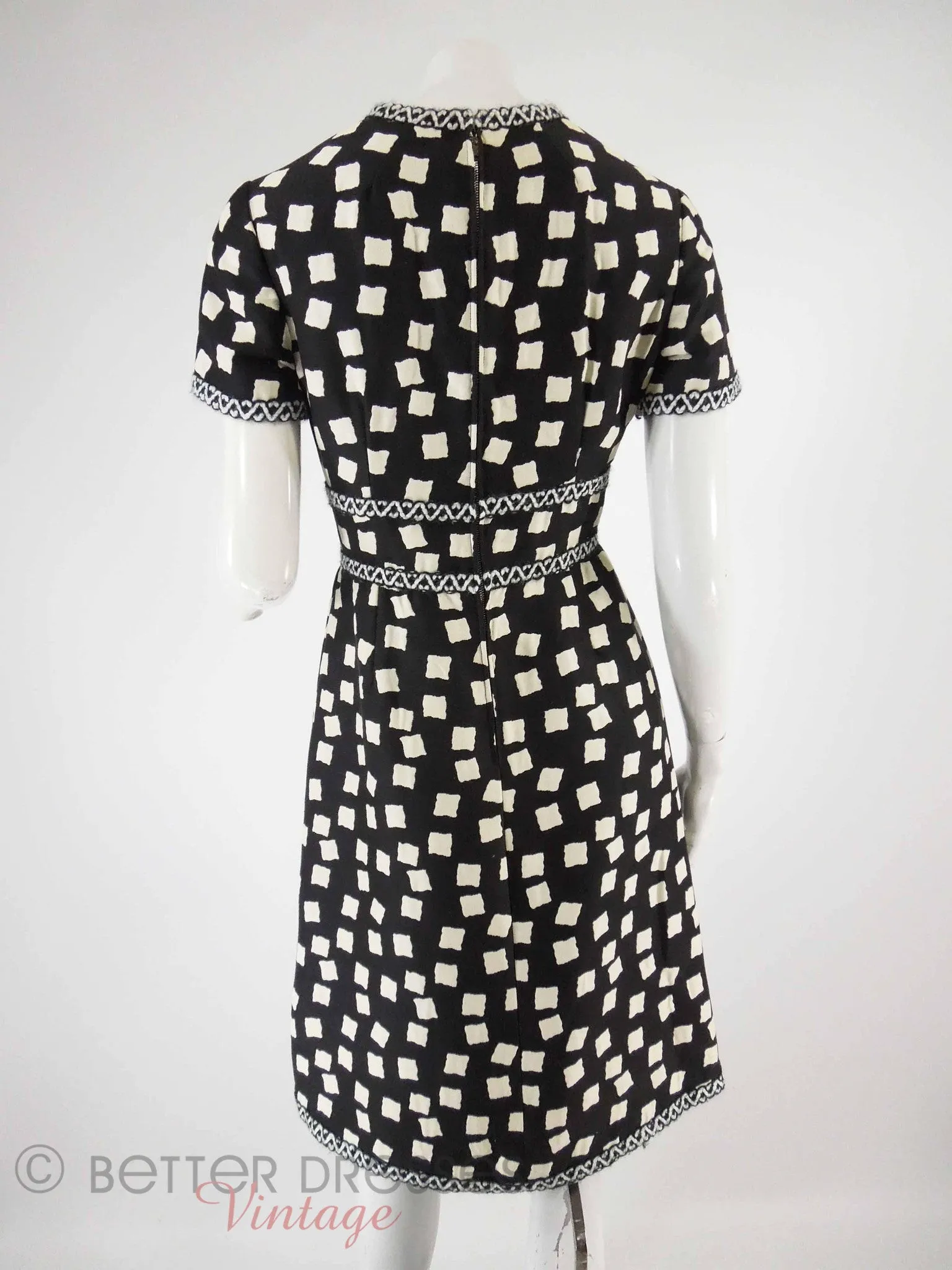 70s Black & White Geometric Sheath Dress - sm, med