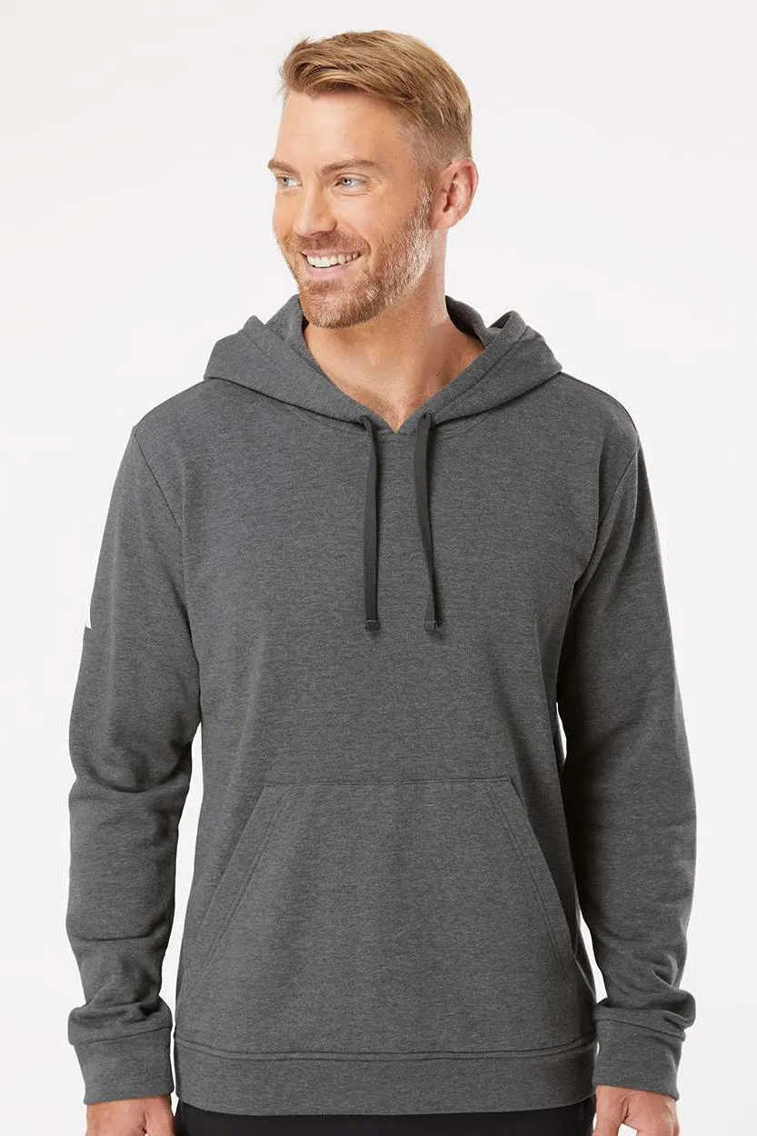 Adidas Mens Fleece Hooded Sweatshirt Hoodie - Heather Dark Grey - NEW