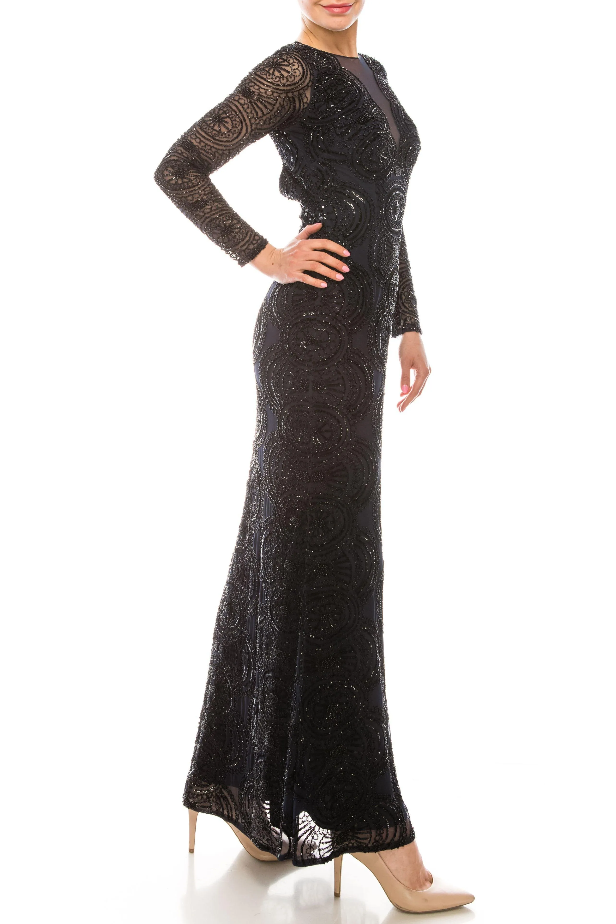 Aidan Mattox Long Formal Beaded Mesh Gown MD1E201413