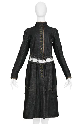 ALEXANDER MCQUEEN BLACK DENIM "IRERE" COAT WITH LACES 2003