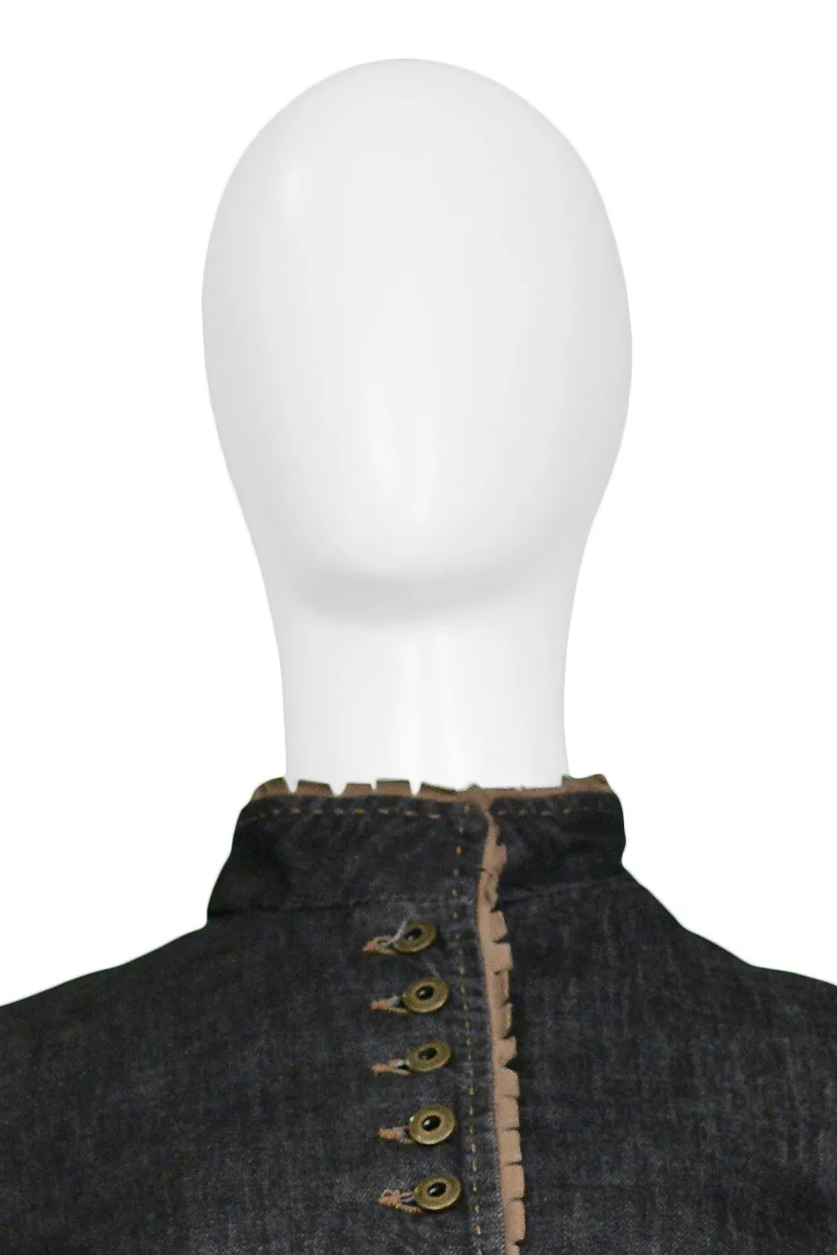 ALEXANDER MCQUEEN BLACK DENIM "IRERE" COAT WITH LACES 2003