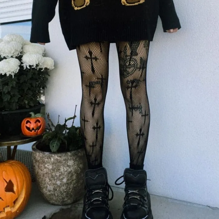 Alternative Black Cross Tights