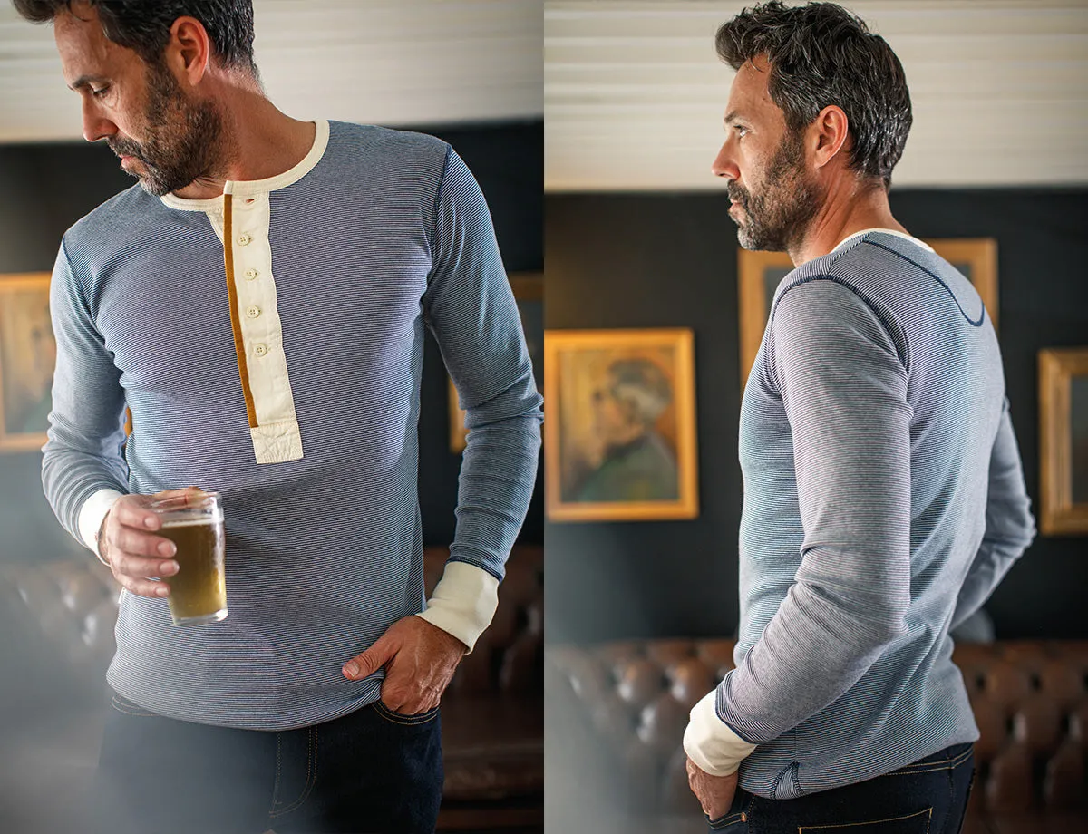 &SONS Wilder Henley Ticking Blue