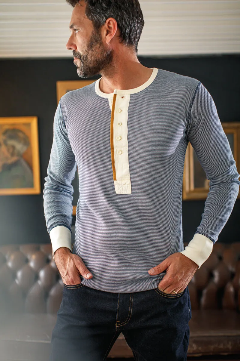 &SONS Wilder Henley Ticking Blue