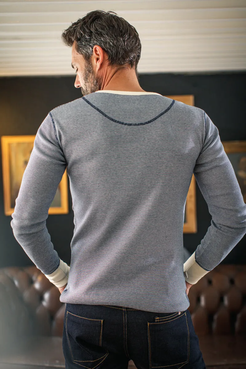 &SONS Wilder Henley Ticking Blue