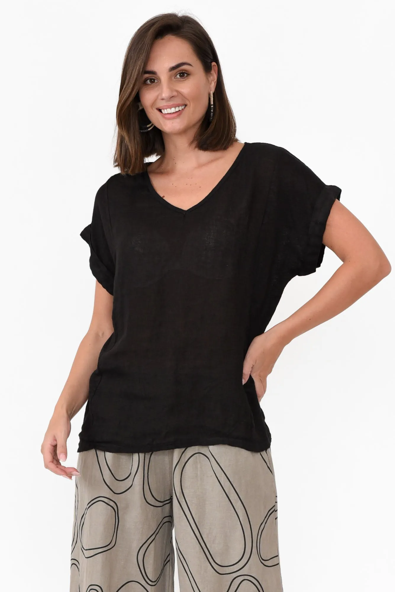 Anna Black Linen Tee