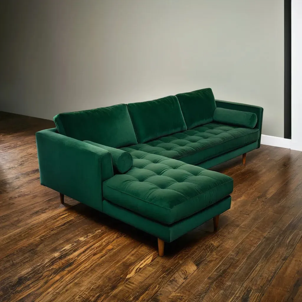 Ashla L-Shape Green Velvet Fabric Sofa