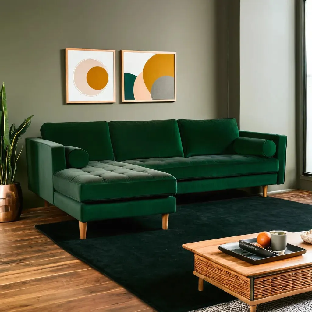 Ashla L-Shape Green Velvet Fabric Sofa