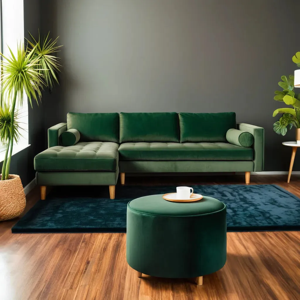 Ashla L-Shape Green Velvet Fabric Sofa