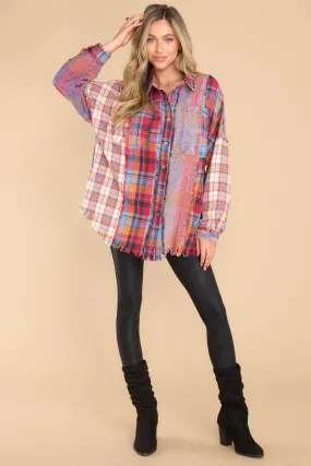 At The Bonfire Red Multi Plaid Top