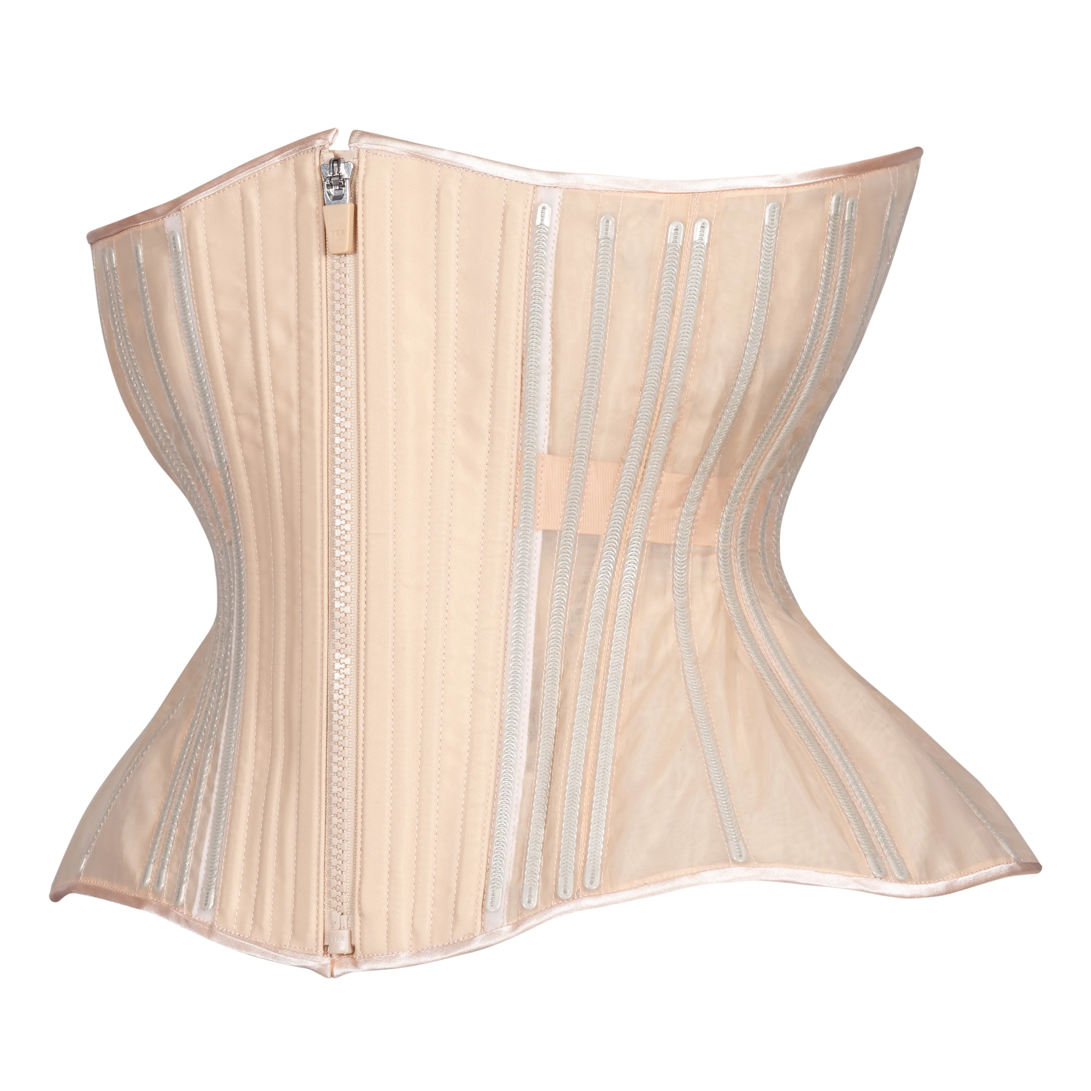 Beige Fine Mesh No Line Corset, Gemini Cupped Silhouette, Regular