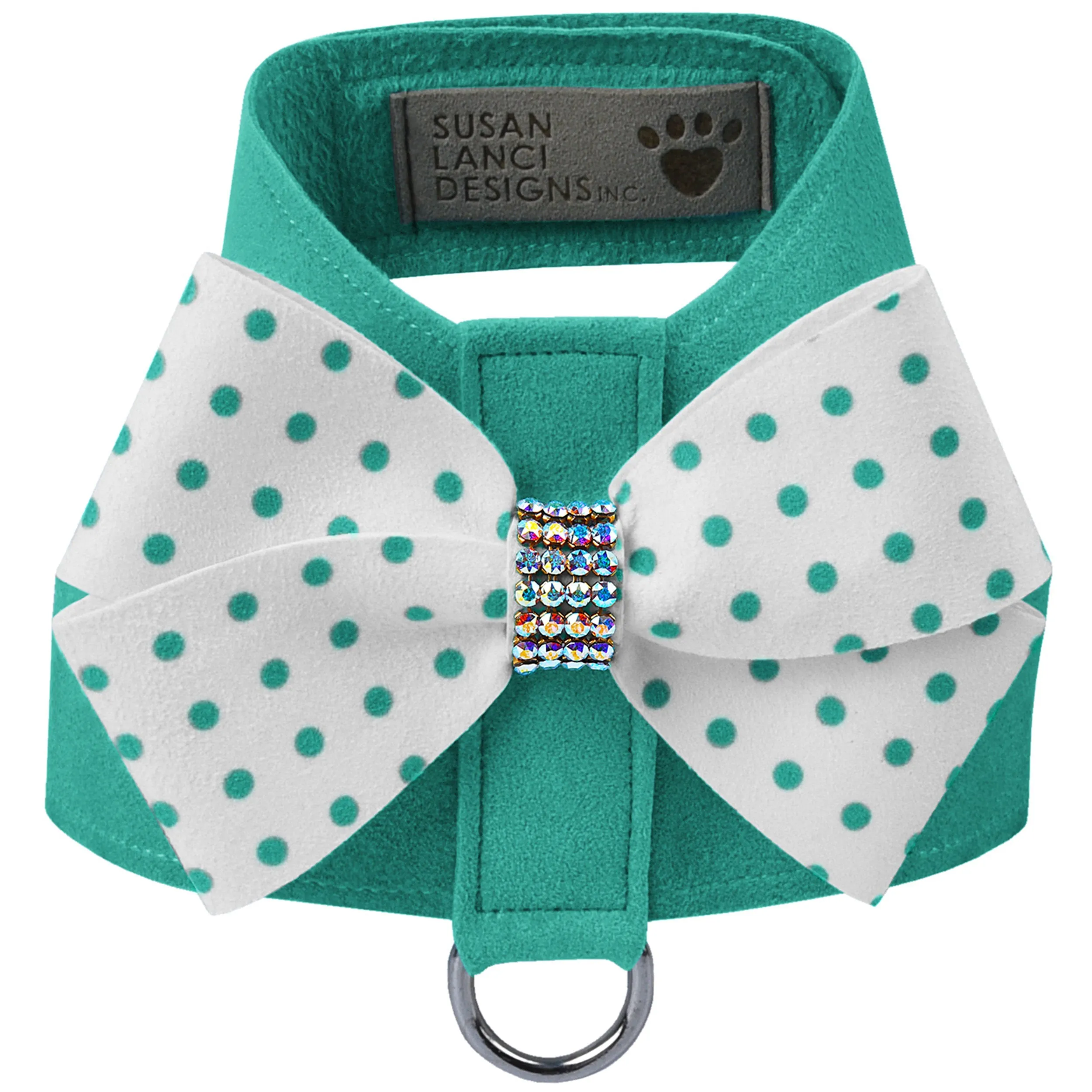 Bimini Polka Dot Nouveau Bow Tinkie Harness with Aurora Borealis Giltmore