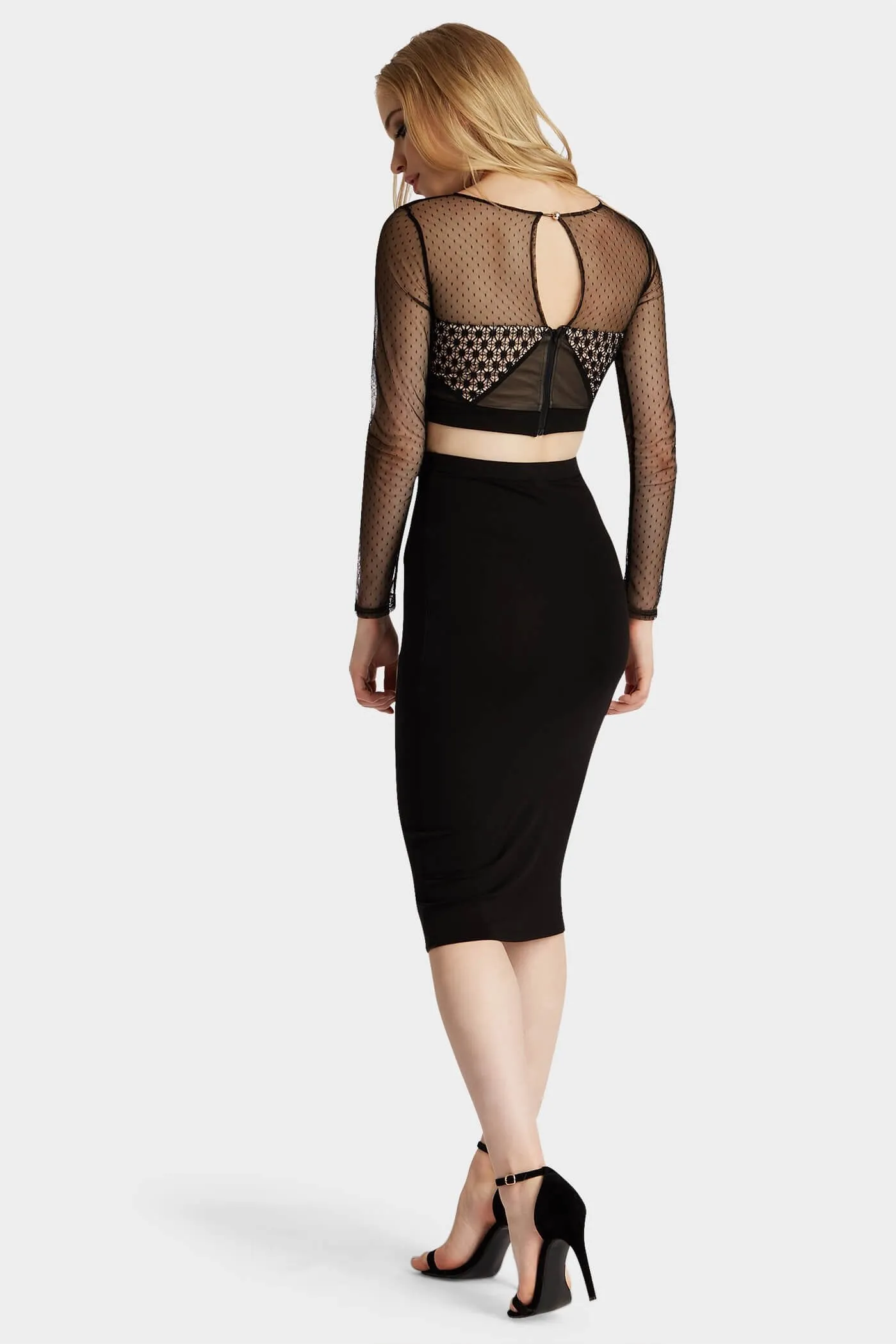 Black Mesh Detail Crop Top