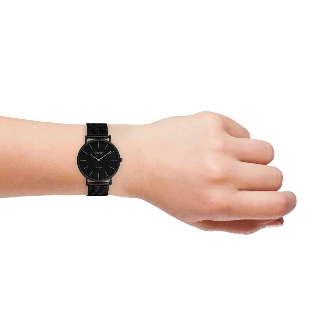 Black  OOZOO watch with black metal mesh bracelet - C9934