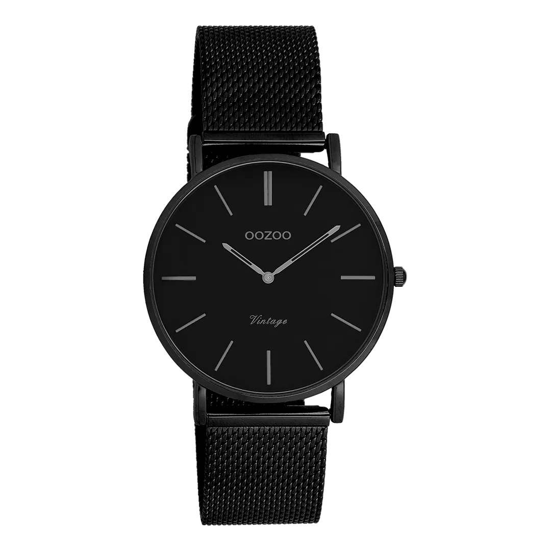 Black  OOZOO watch with black metal mesh bracelet - C9934