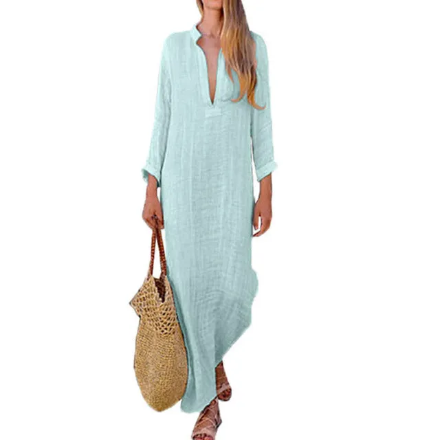 Boho Cotton Linen Maxi Dress