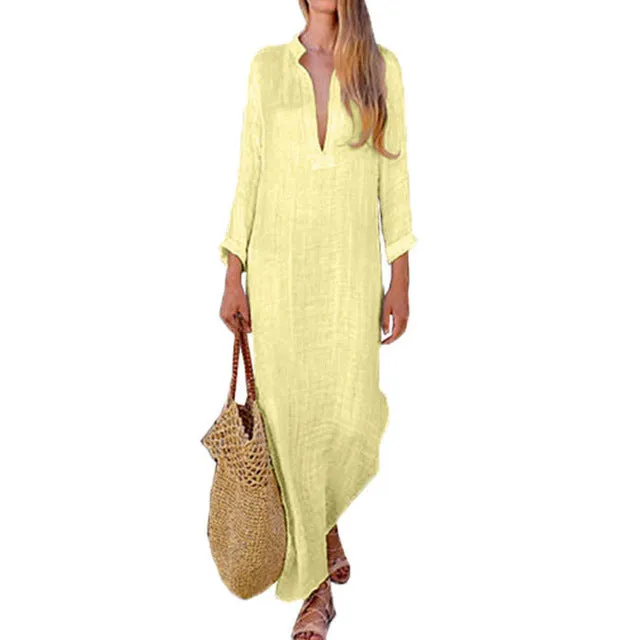 Boho Cotton Linen Maxi Dress