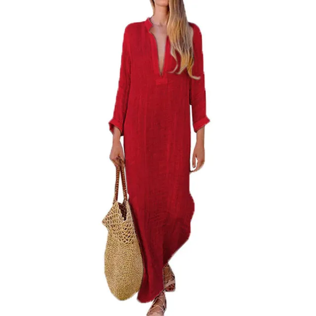 Boho Cotton Linen Maxi Dress