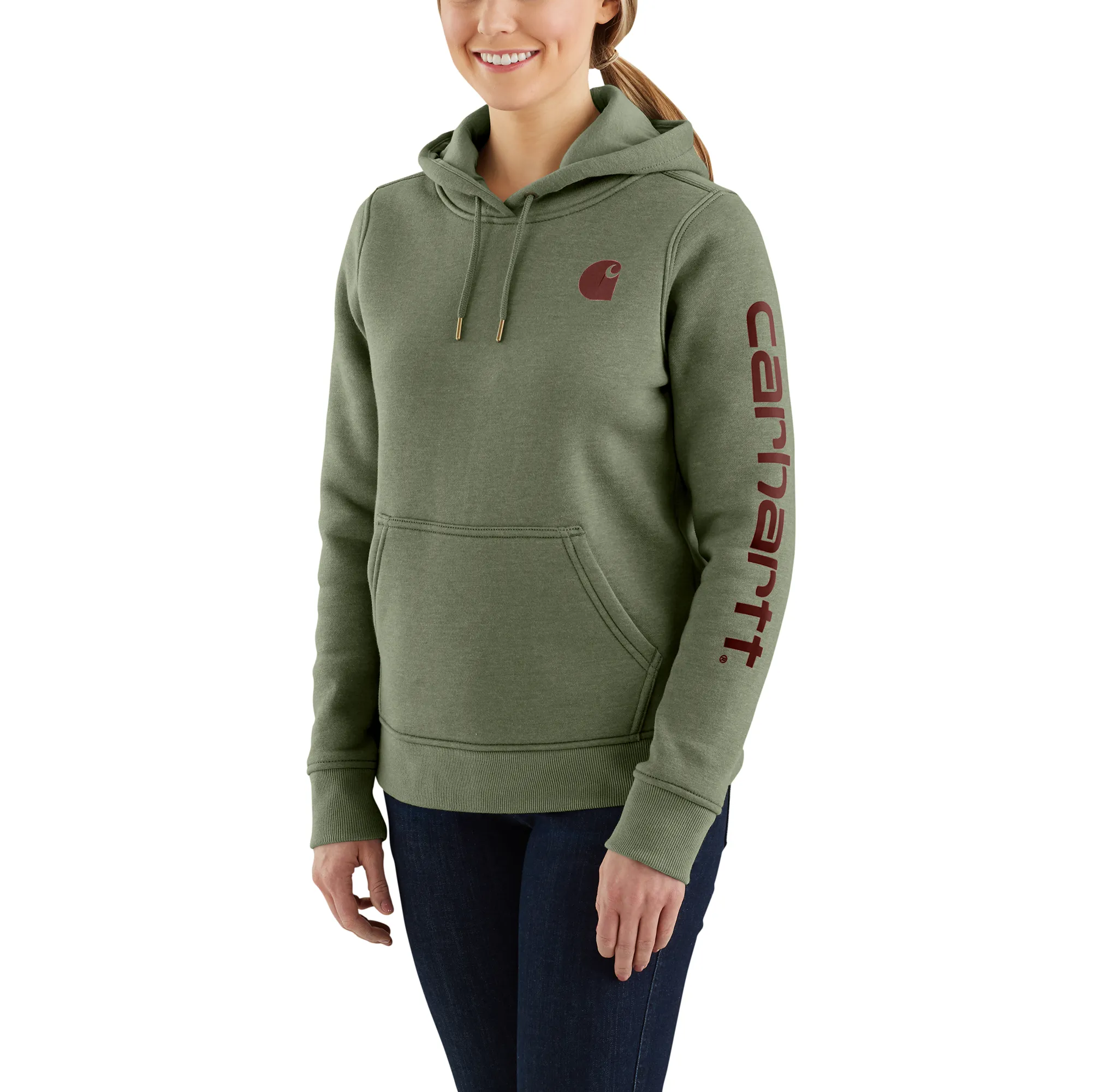 Carhartt Women's Clarksburg Graphic Sleeve Hoodie_Olivine Heather