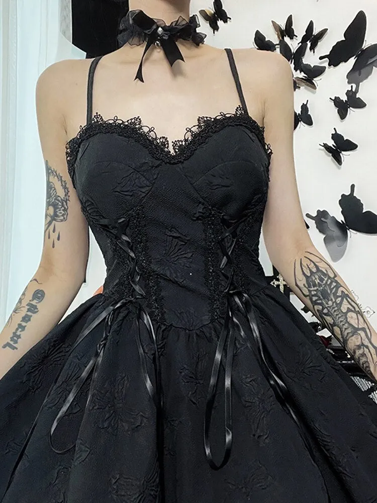 Creep' Black Lace Up Dress