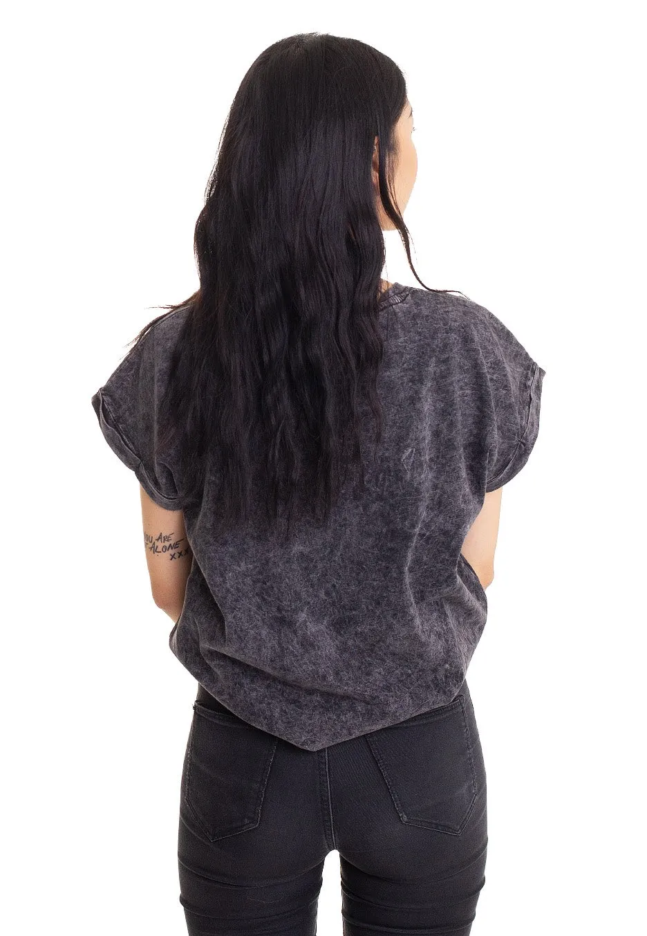 Dark Moon - Acid Washed Extended Shoulder Darkgrey - Girly