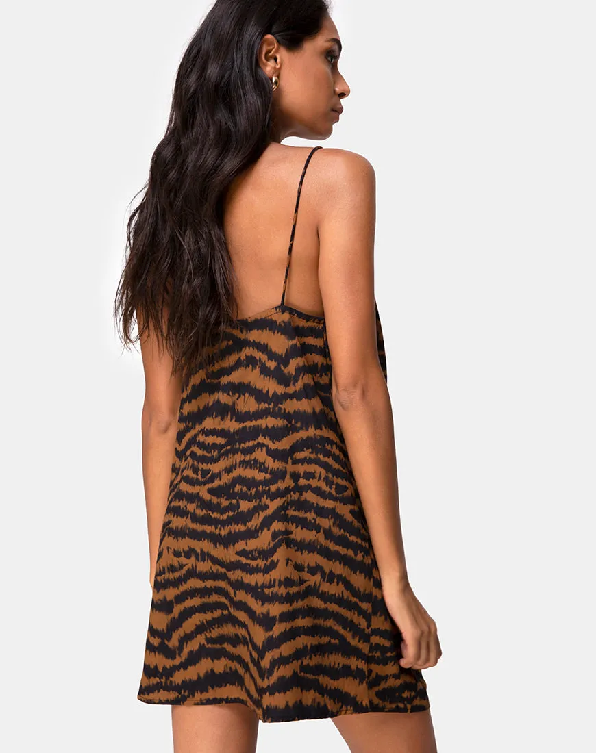 Datista Slip Dress in Animal Drip Brown