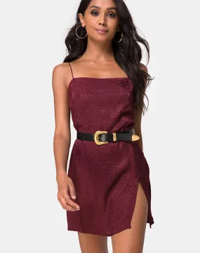 Datista Slip Dress in Satin Cheetah Burgundy