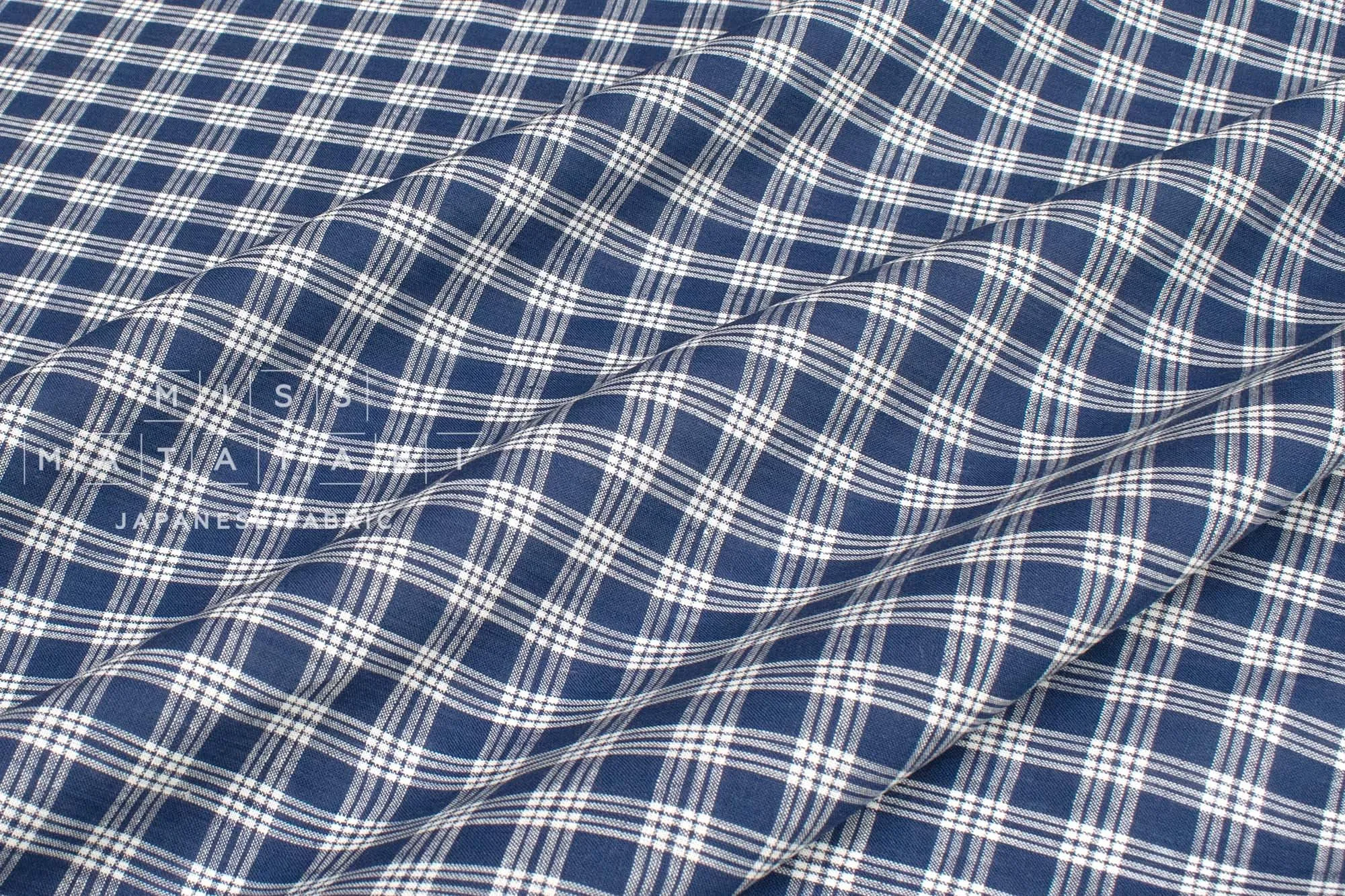 DEADSTOCK 100% Linen Check - blue