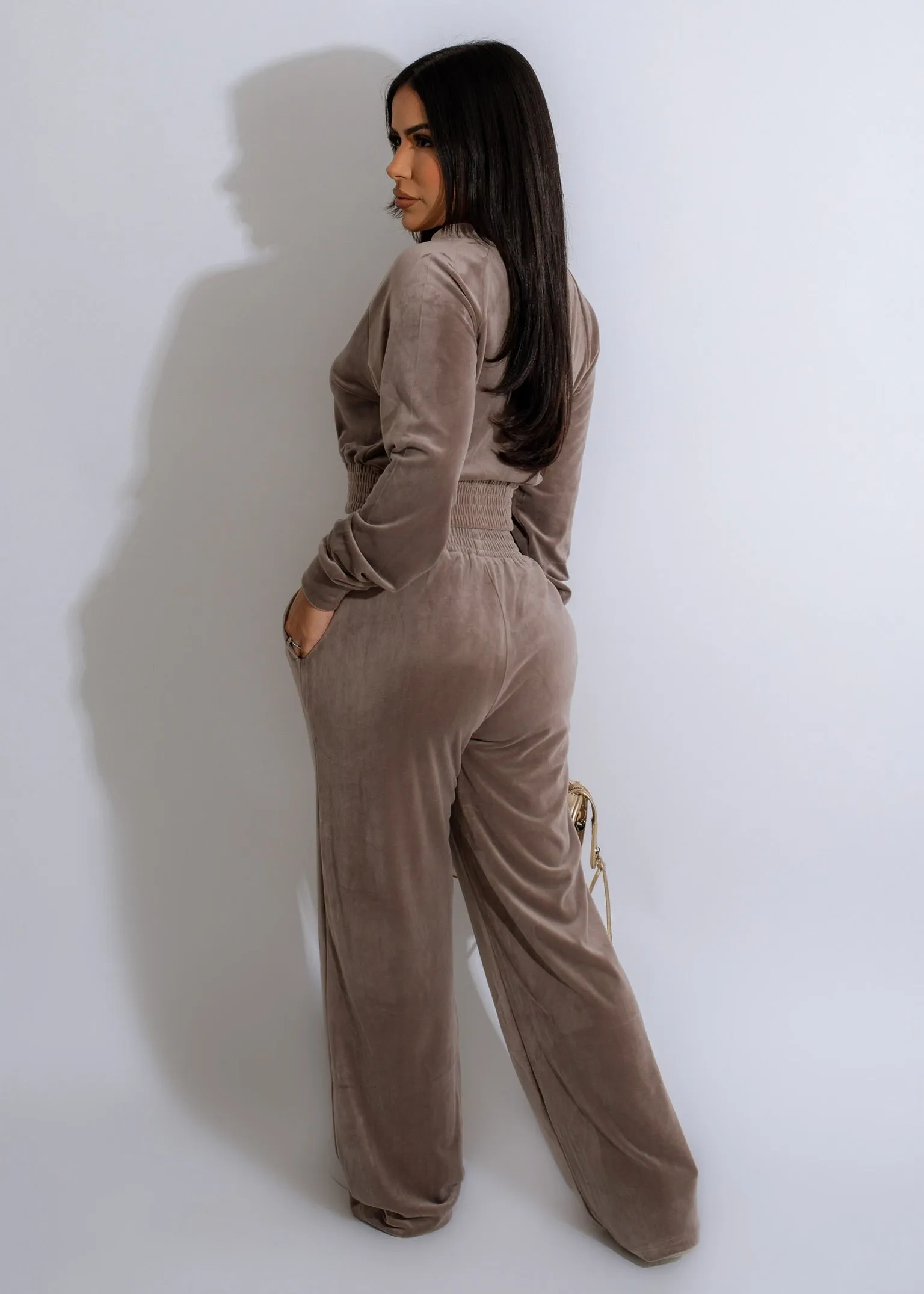 Don't Bother Velvet Pant Set Brown