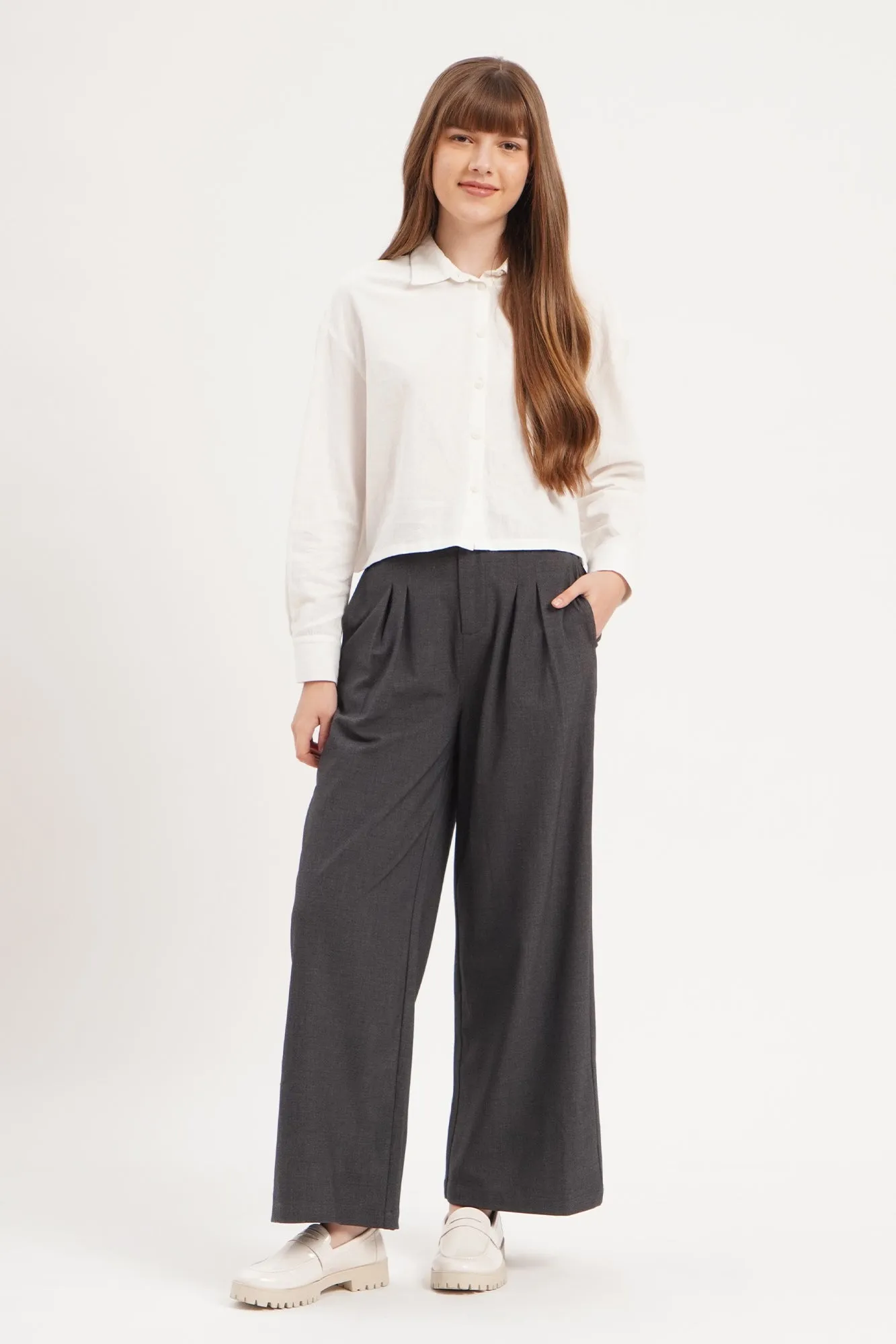 Dress Code Wide Leg Textured Trousers