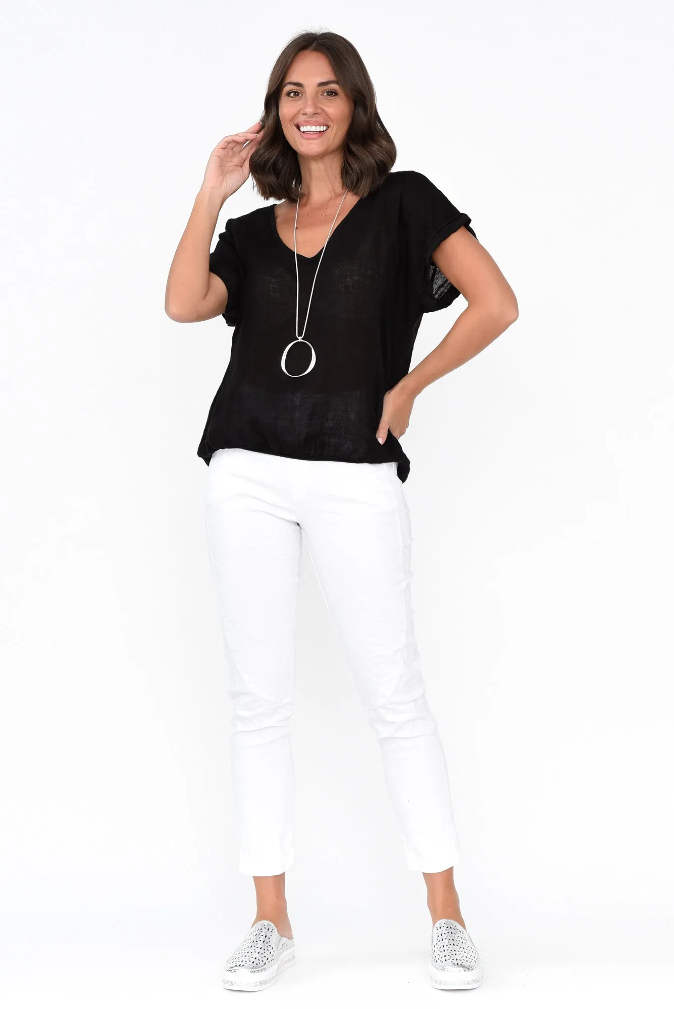 Effie Black Linen Tee