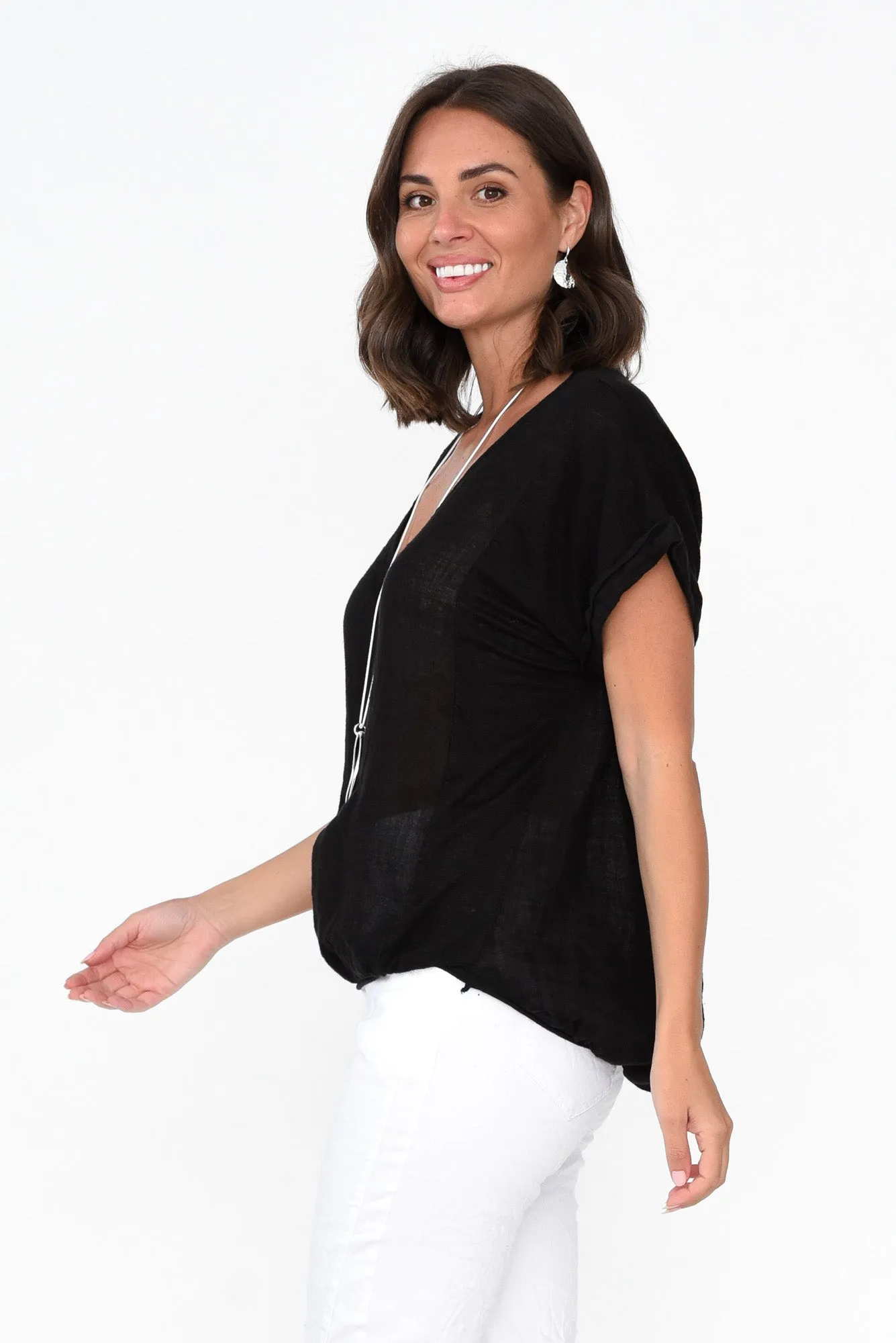 Effie Black Linen Tee