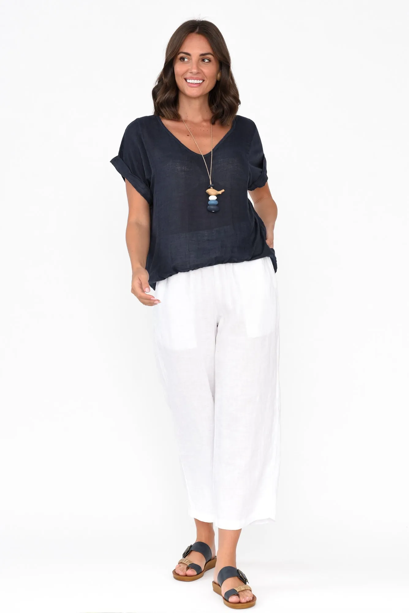 Effie Navy Linen Tee