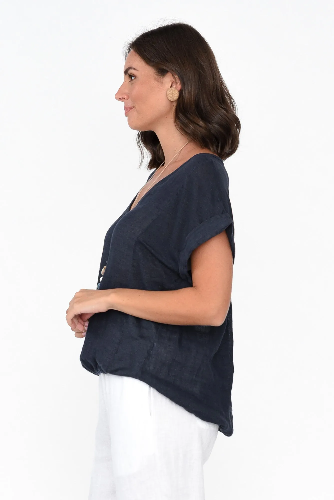 Effie Navy Linen Tee