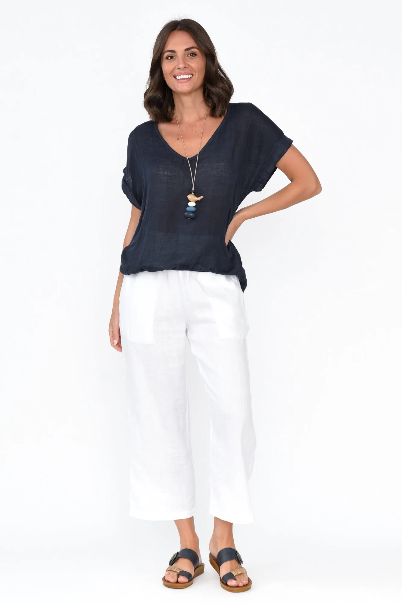 Effie Navy Linen Tee