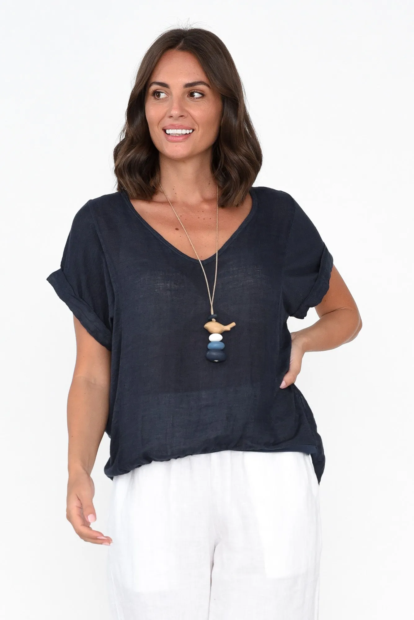 Effie Navy Linen Tee