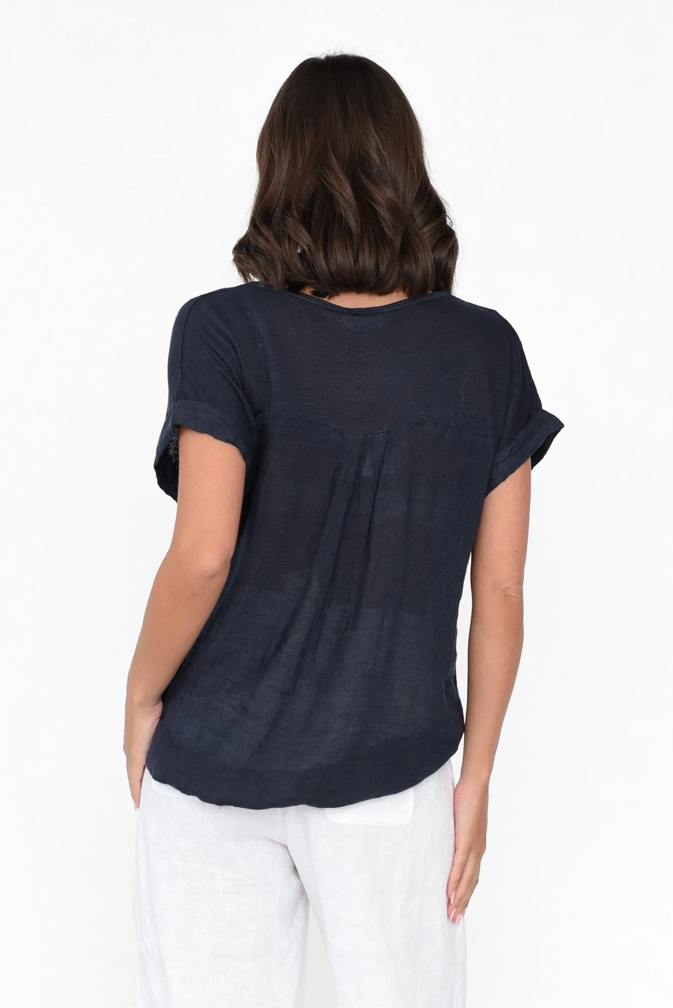 Effie Navy Linen Tee