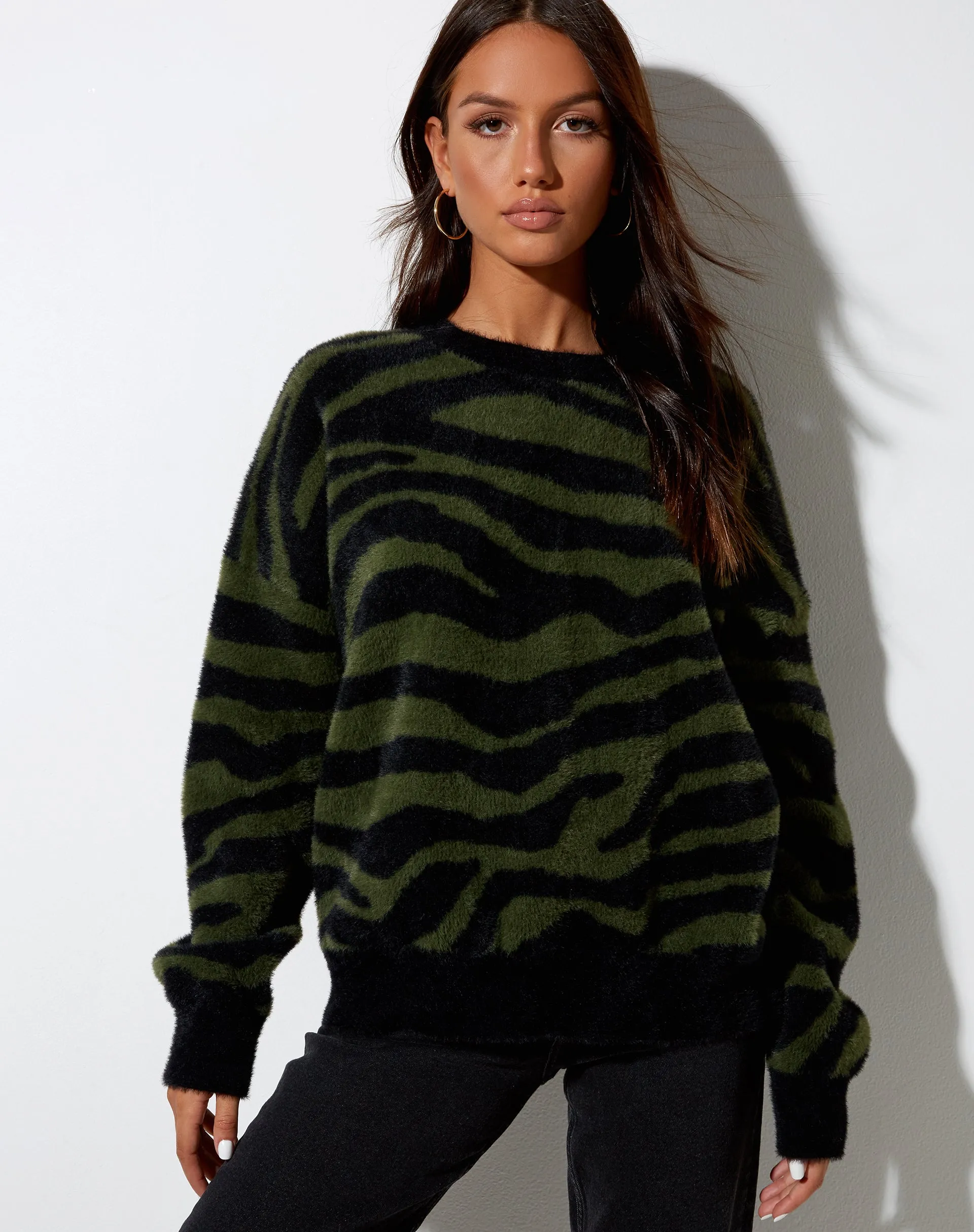 Eleni Jumper in Knit Zebra Olive and Black