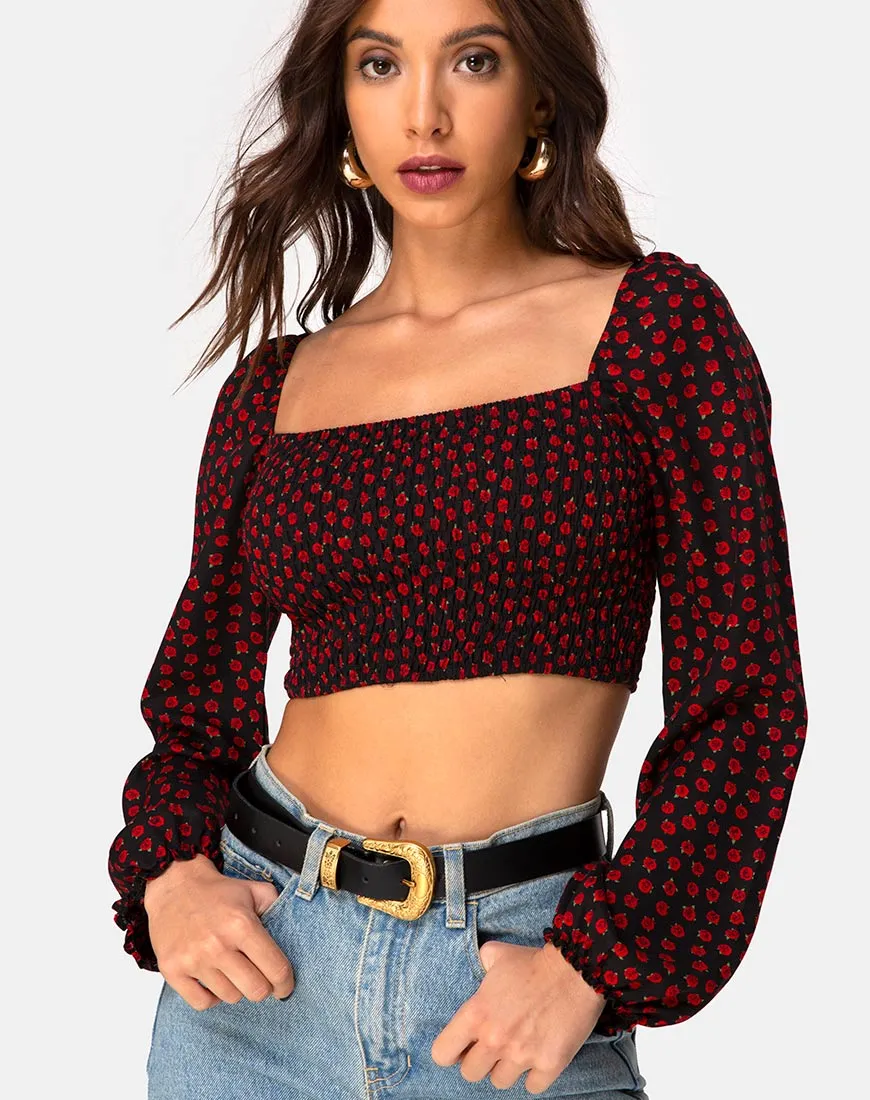 Elina Top in Dotty Rose Black