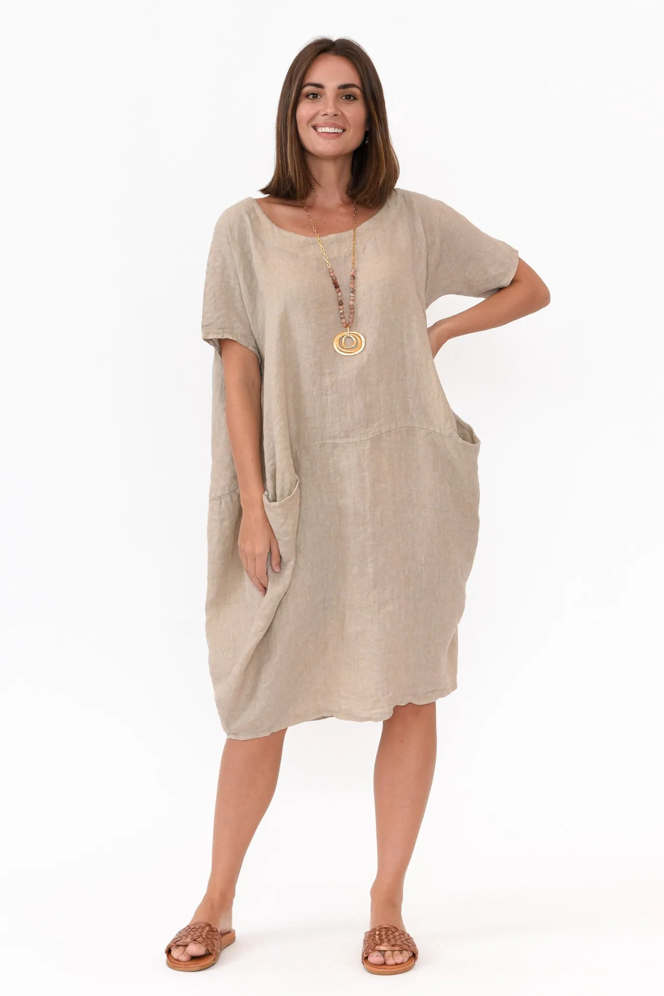 Ella Beige Linen Dress