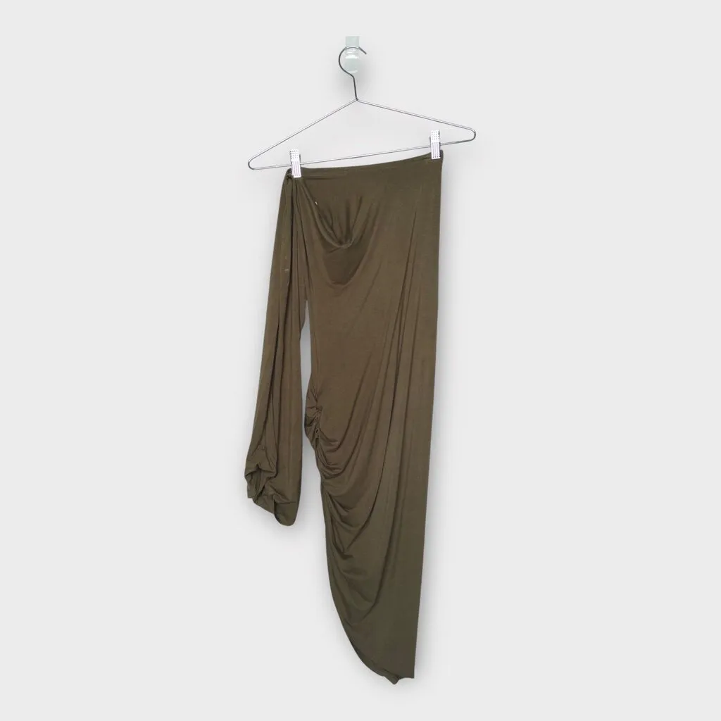 Entire Studios Khaki Cotton Scrunch Neck Ruched Dress