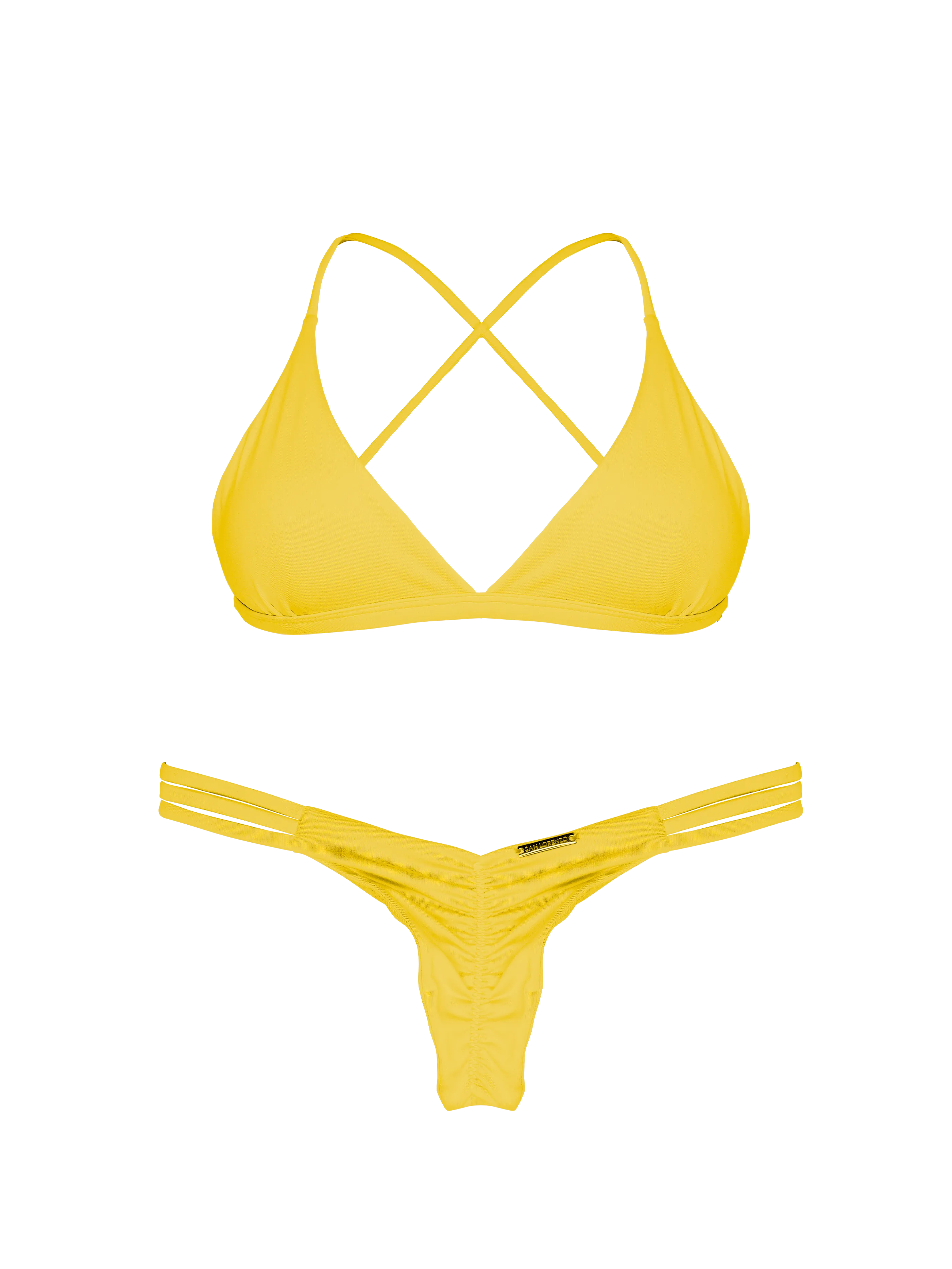 Essential Solids Citrine Ruched Hipster Strap Bikini Bottom