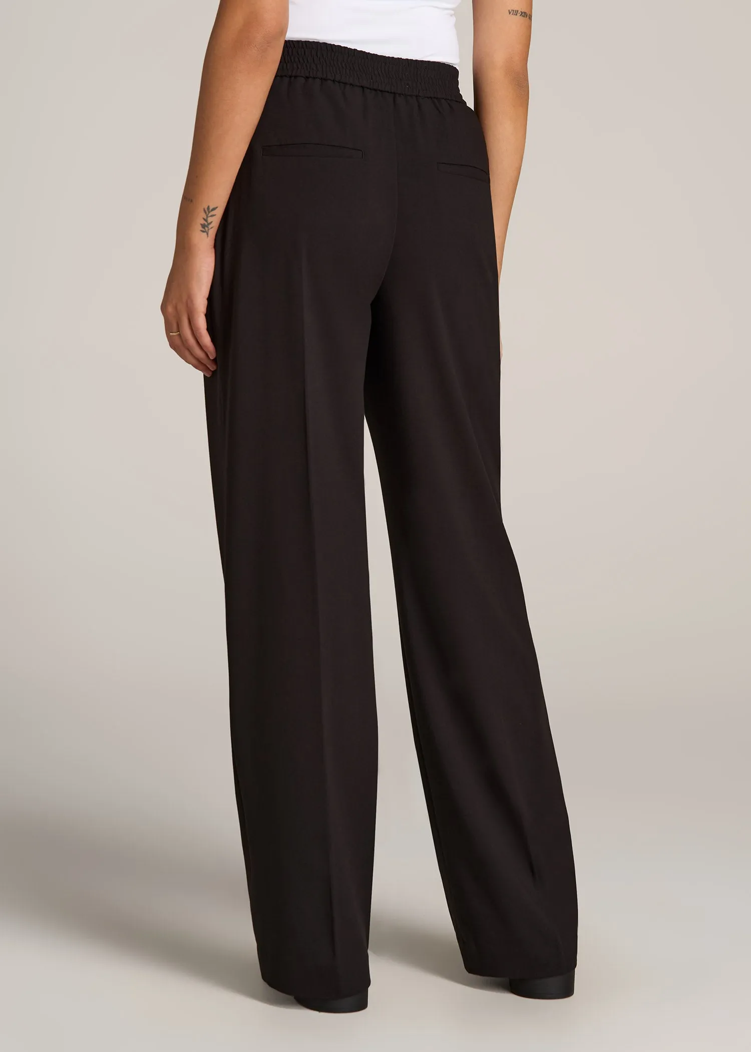 Flat Front Wide Leg Dress Pants for Tall Women in Black