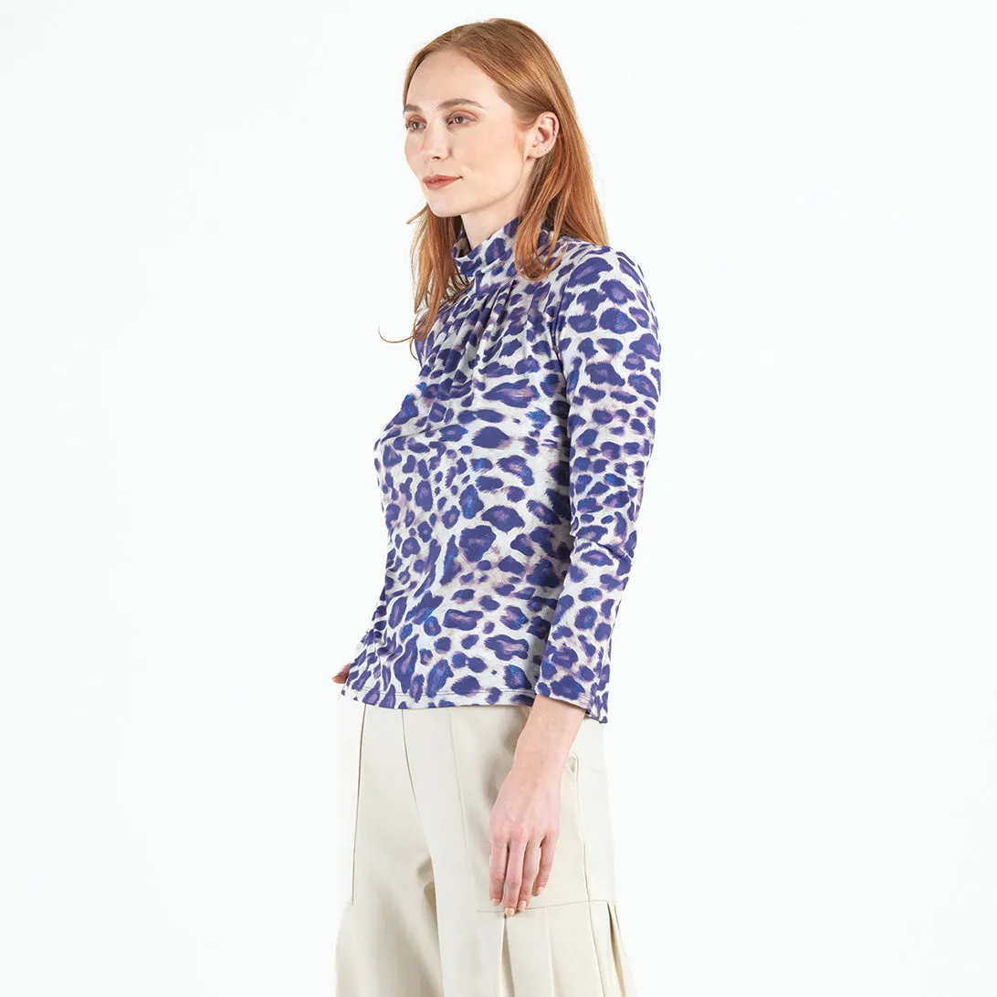 Foil Knit - Mock Neck Pleated Detail Top - Plum Cheetah - Final Sale!