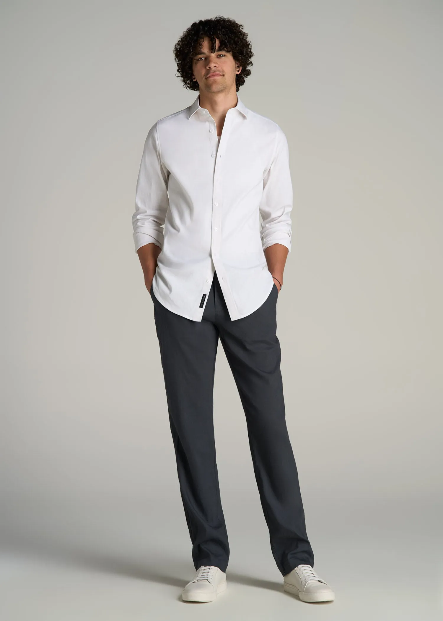 Garment Dyed Linen Casual Pants for Tall Men in Heron Grey