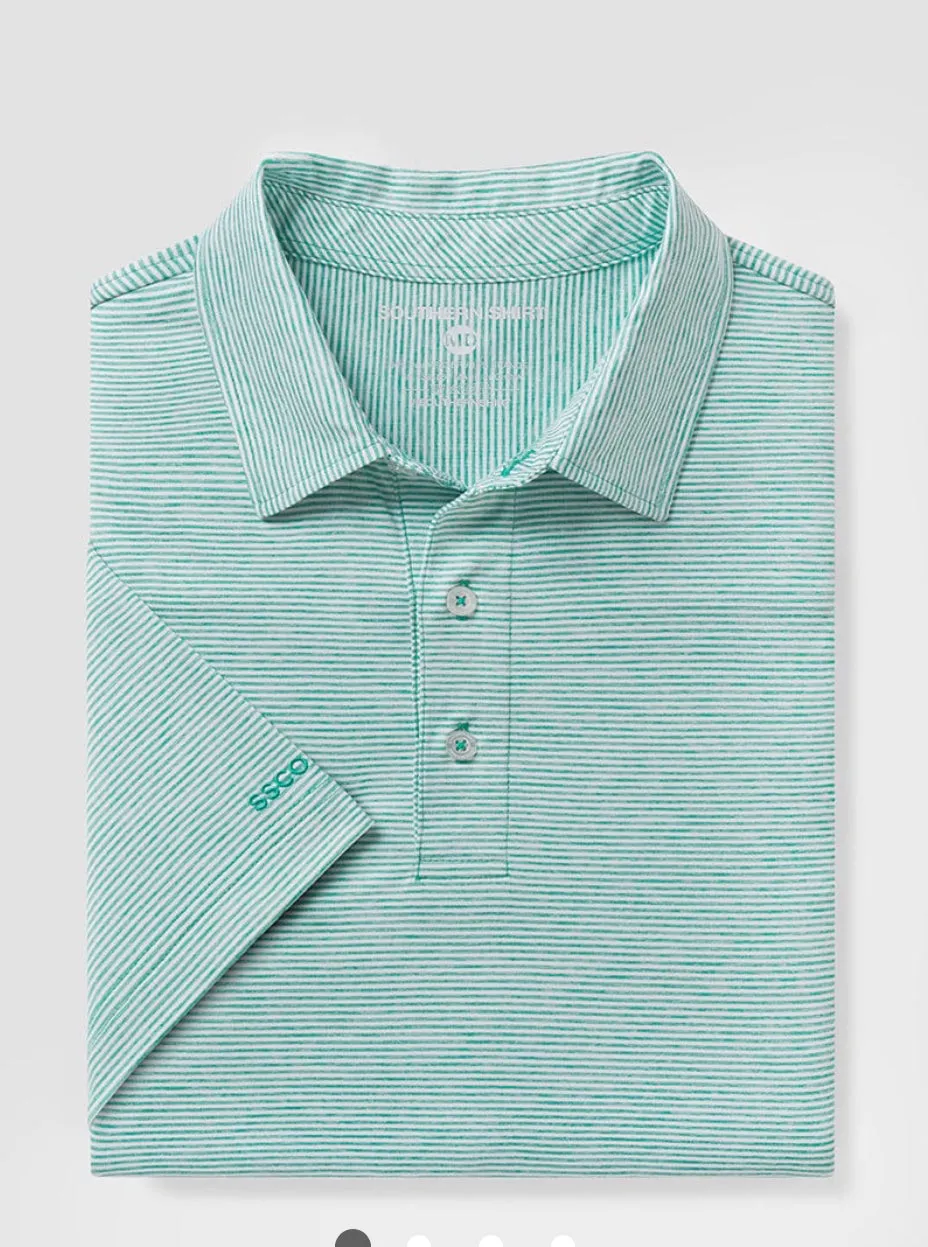 Heather Madison Stripe Polo- Fairway Green